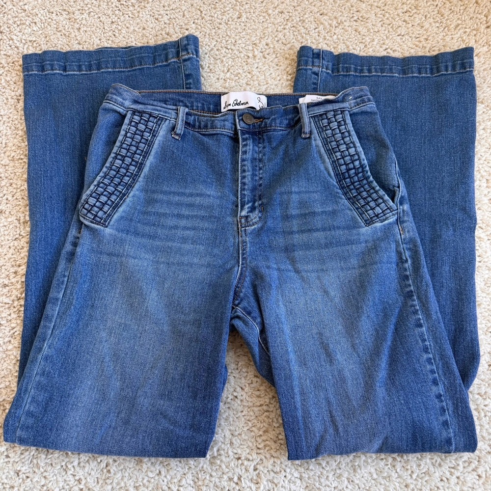 Sam Edelman Bay Flare Trouser Jeans Women 30 Blue Good Woven Pocket Detail